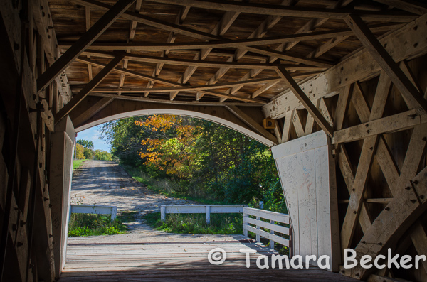 inside of covered bridge in madison county